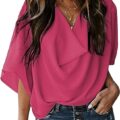 Womens Blouses and Tops Short Sleeve Chiffon Shirts