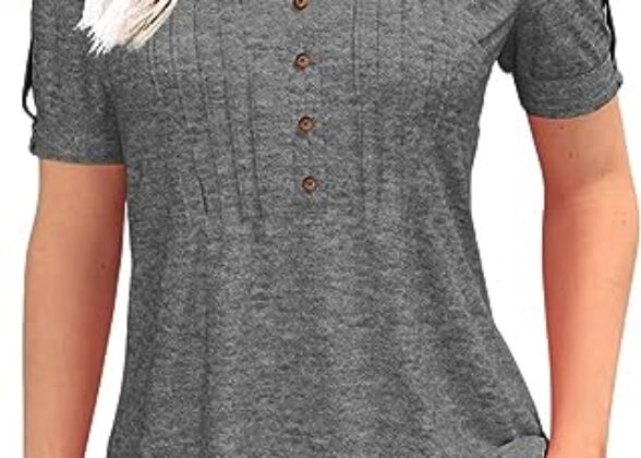 Women's Zipper Summer Pleated Button Short Sleeve T-Shirt