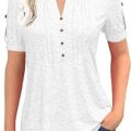 Women's Zipper Summer Pleated Button Short Sleeve T-Shirt