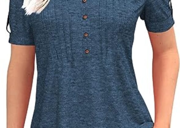 Women's Zipper Summer Pleated Button Short Sleeve T-Shirt